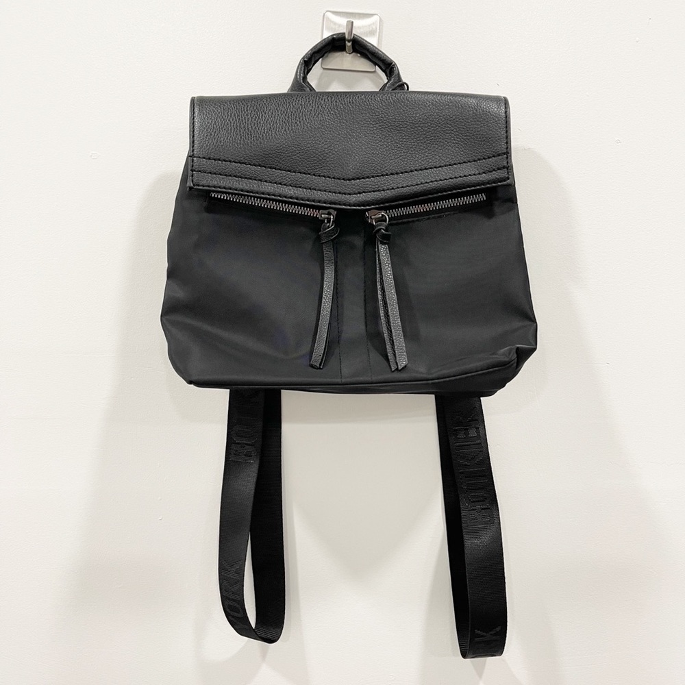 Botkier Nylon Leather Mini Backpack Spellout Straps Black New